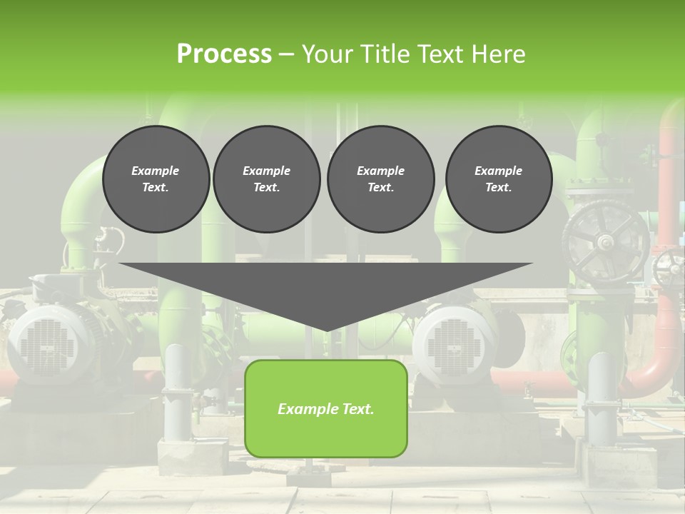 Pumps, Valves And Green Steel Pipes At Industrial Cooling Tower. PowerPoint Template