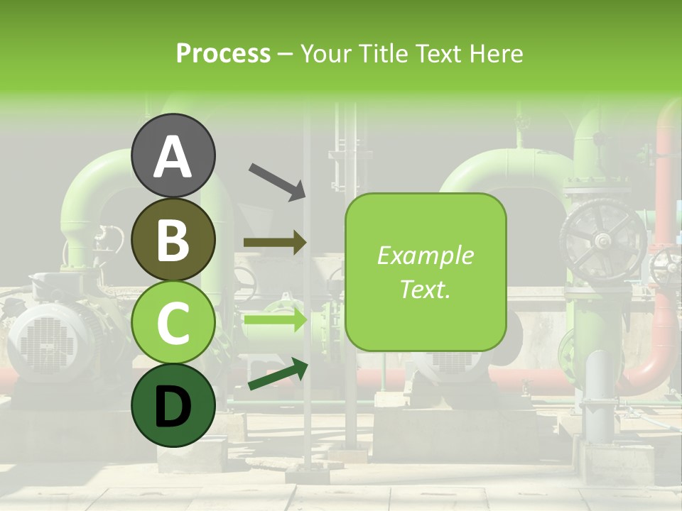 Pumps, Valves And Green Steel Pipes At Industrial Cooling Tower. PowerPoint Template