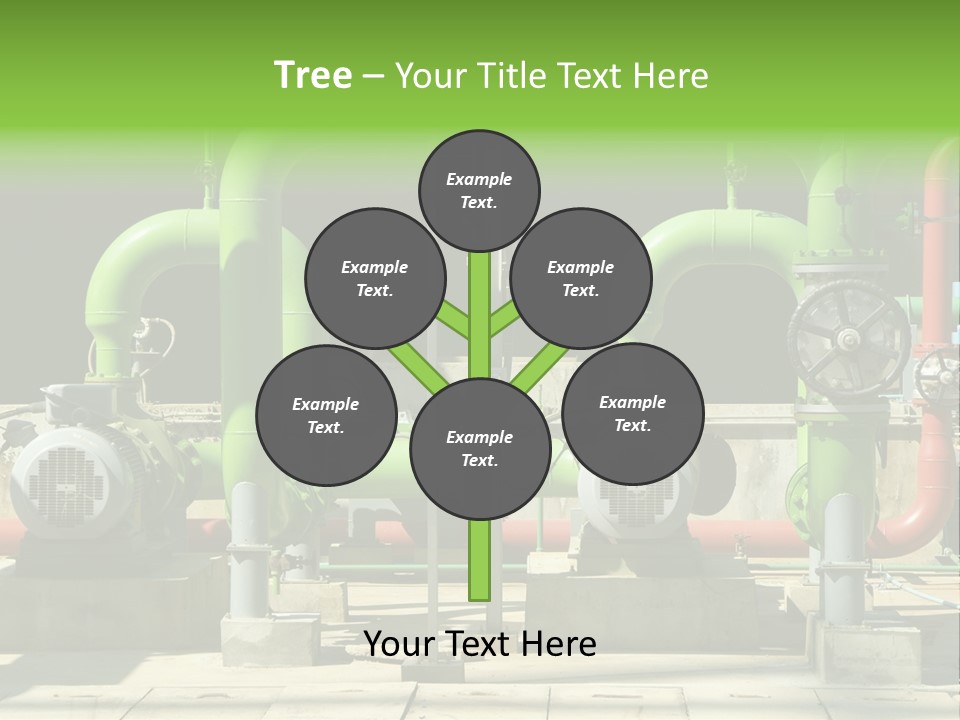 Pumps, Valves And Green Steel Pipes At Industrial Cooling Tower. PowerPoint Template