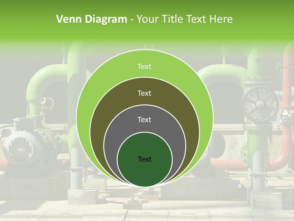 Pumps, Valves And Green Steel Pipes At Industrial Cooling Tower. PowerPoint Template