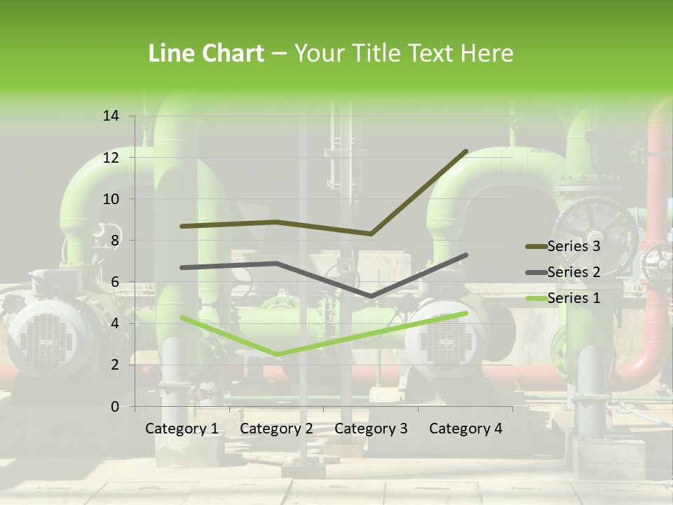 Pumps, Valves And Green Steel Pipes At Industrial Cooling Tower. PowerPoint Template