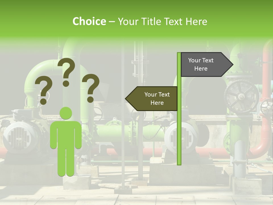 Pumps, Valves And Green Steel Pipes At Industrial Cooling Tower. PowerPoint Template