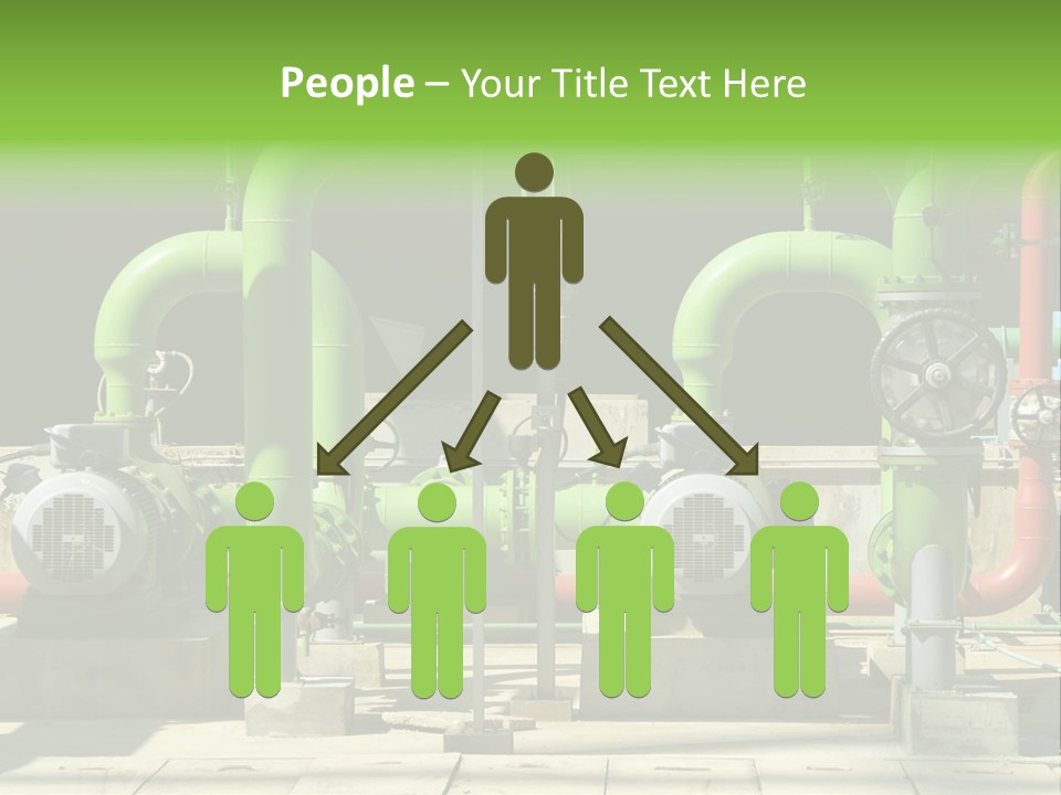 Pumps, Valves And Green Steel Pipes At Industrial Cooling Tower. PowerPoint Template