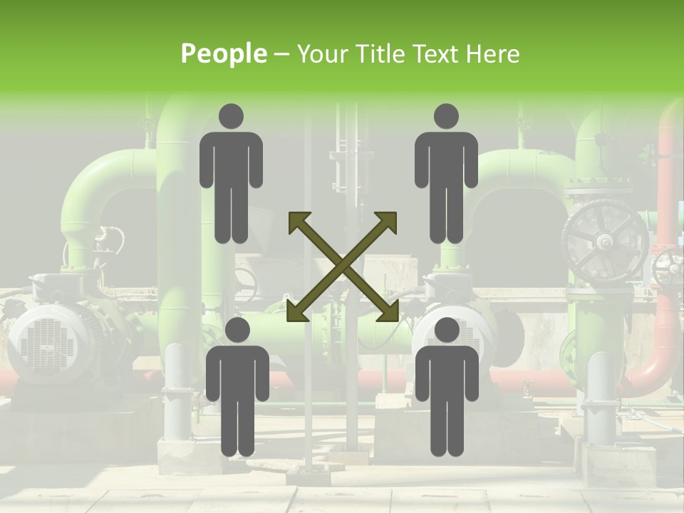 Pumps, Valves And Green Steel Pipes At Industrial Cooling Tower. PowerPoint Template