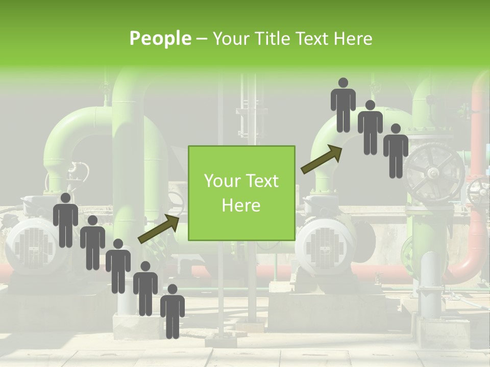 Pumps, Valves And Green Steel Pipes At Industrial Cooling Tower. PowerPoint Template