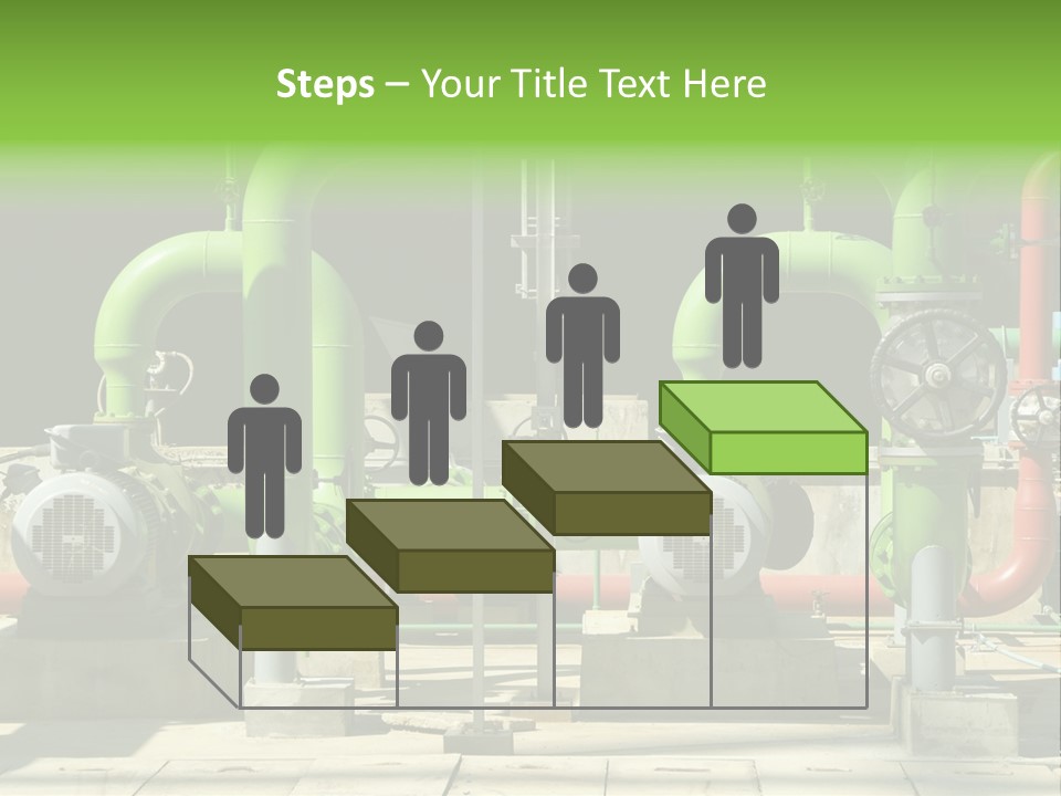 Pumps, Valves And Green Steel Pipes At Industrial Cooling Tower. PowerPoint Template
