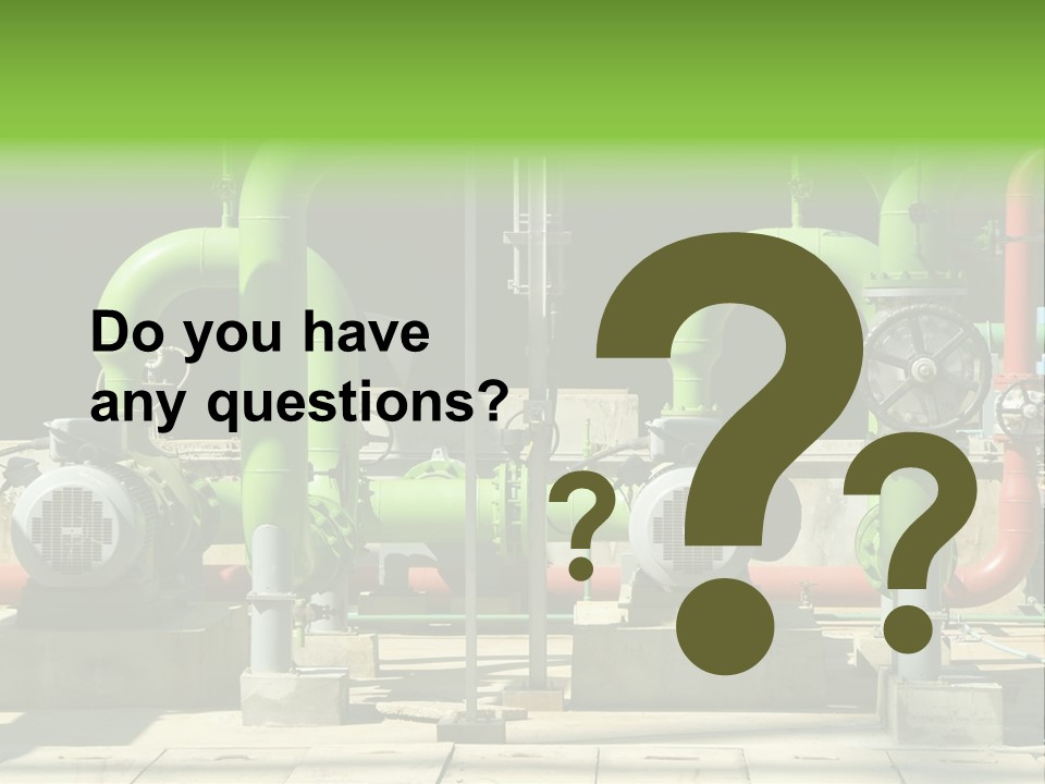 Pumps, Valves And Green Steel Pipes At Industrial Cooling Tower. PowerPoint Template