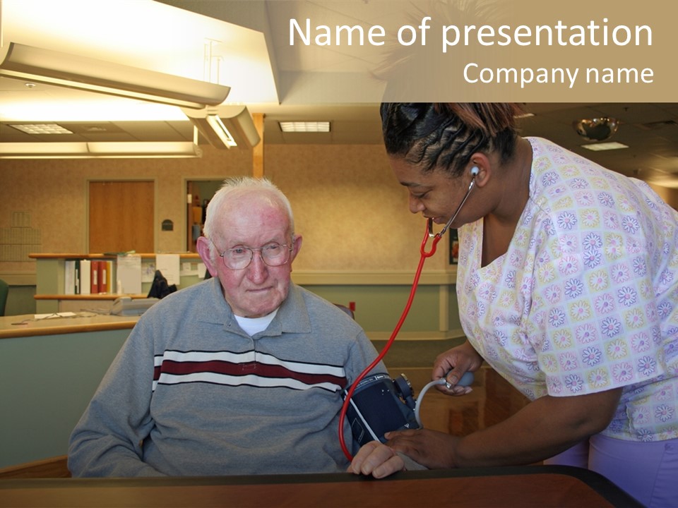 "Blood Pressure Check" Nursing Staff Checking Blood Pressure Of Nursing Home Resident. PowerPoint Template