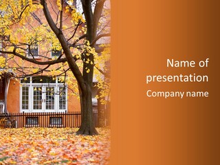 Residential House And Tree In The Fall PowerPoint Template