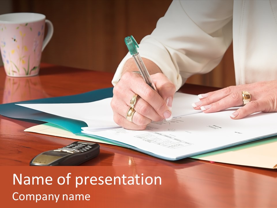 Business Woman Busy With Paper Work 4 PowerPoint Template