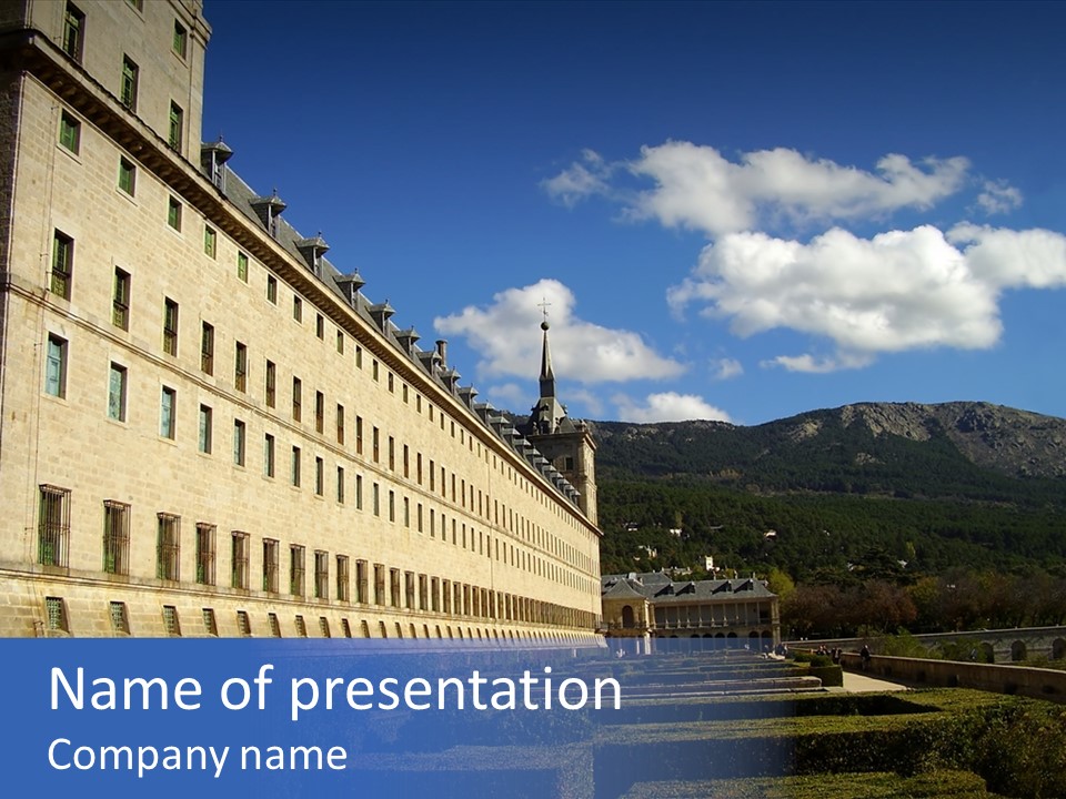 El Escorial Monastery, View From The Garden, Madrid, Spain PowerPoint Template