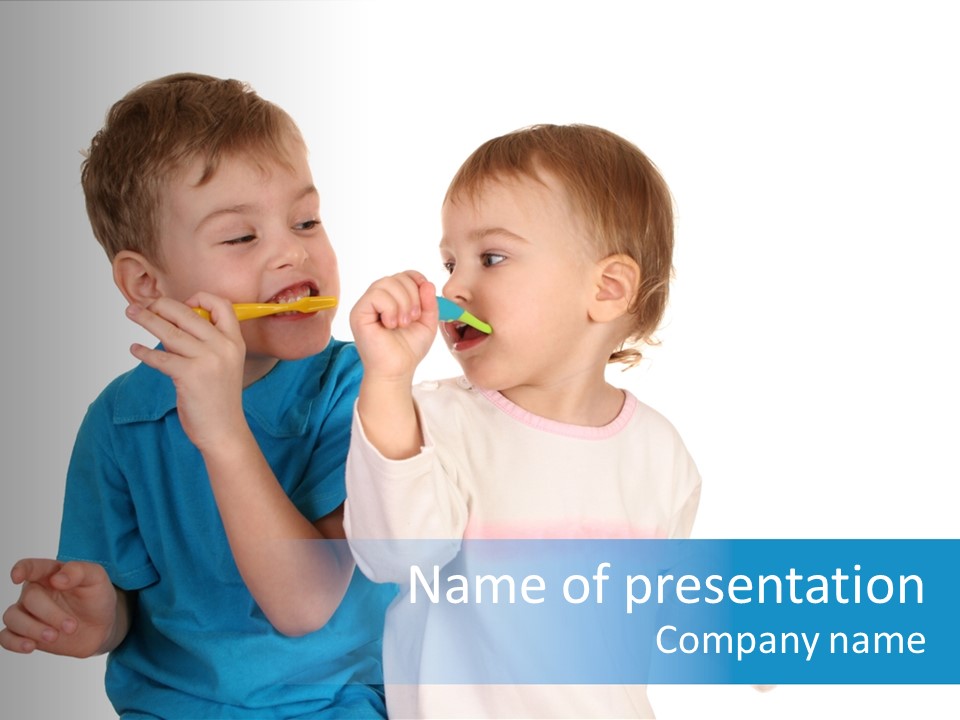 Children With Tooth Brushes PowerPoint Template