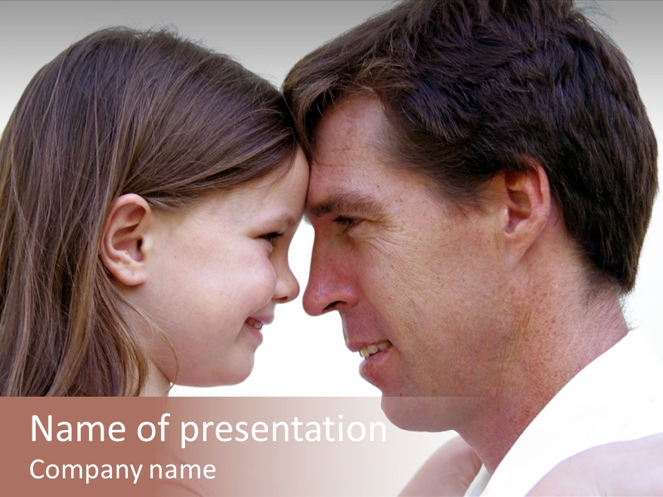 Photo Of A Father And Daughter With Their Heads Rested Together. PowerPoint Template