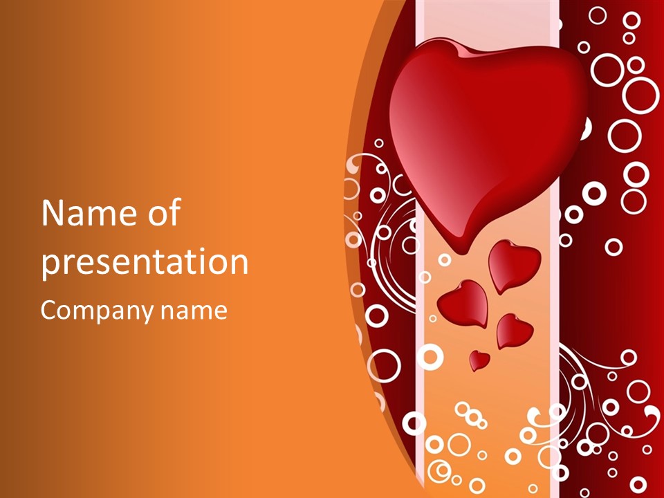 A Red Heart On An Orange Background With Bubbles PowerPoint Template