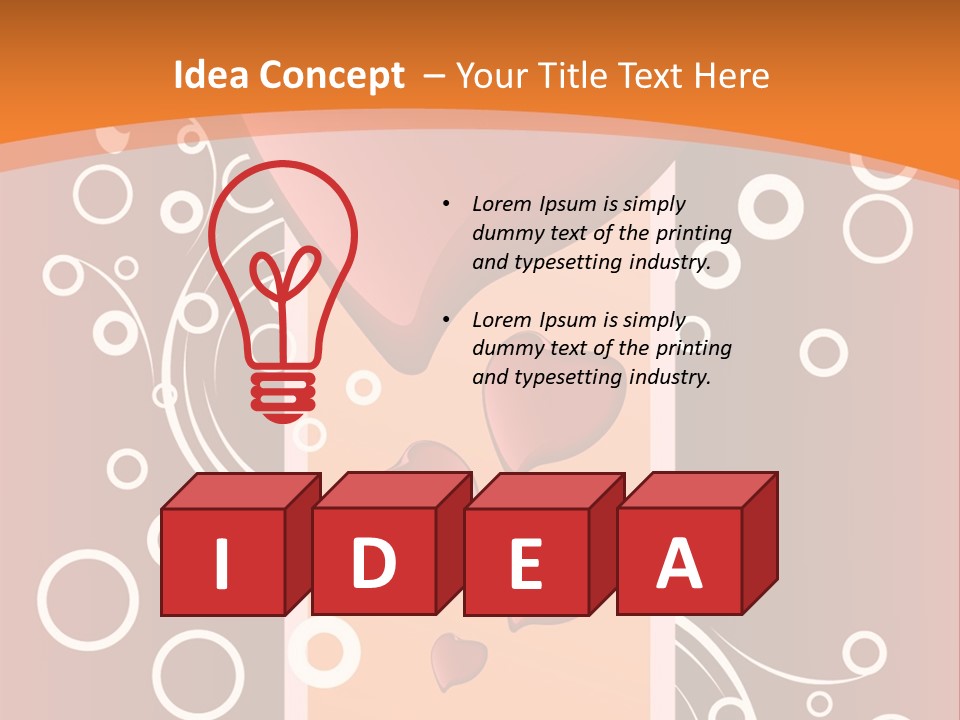 A Red Heart On An Orange Background With Bubbles PowerPoint Template