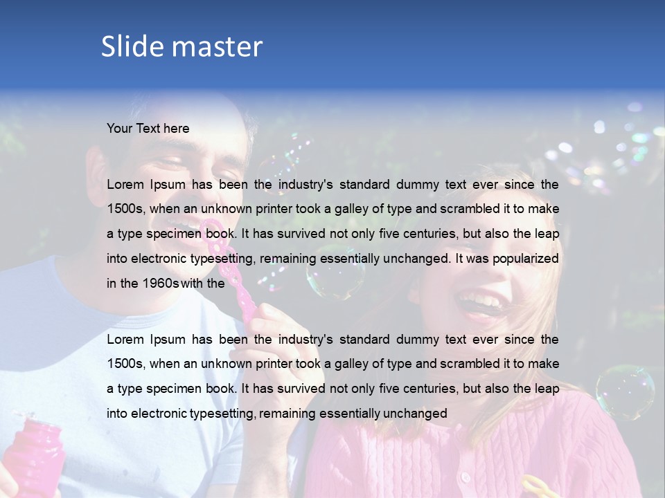 Father And Daughter Blowing Soap Bubbles Together PowerPoint Template