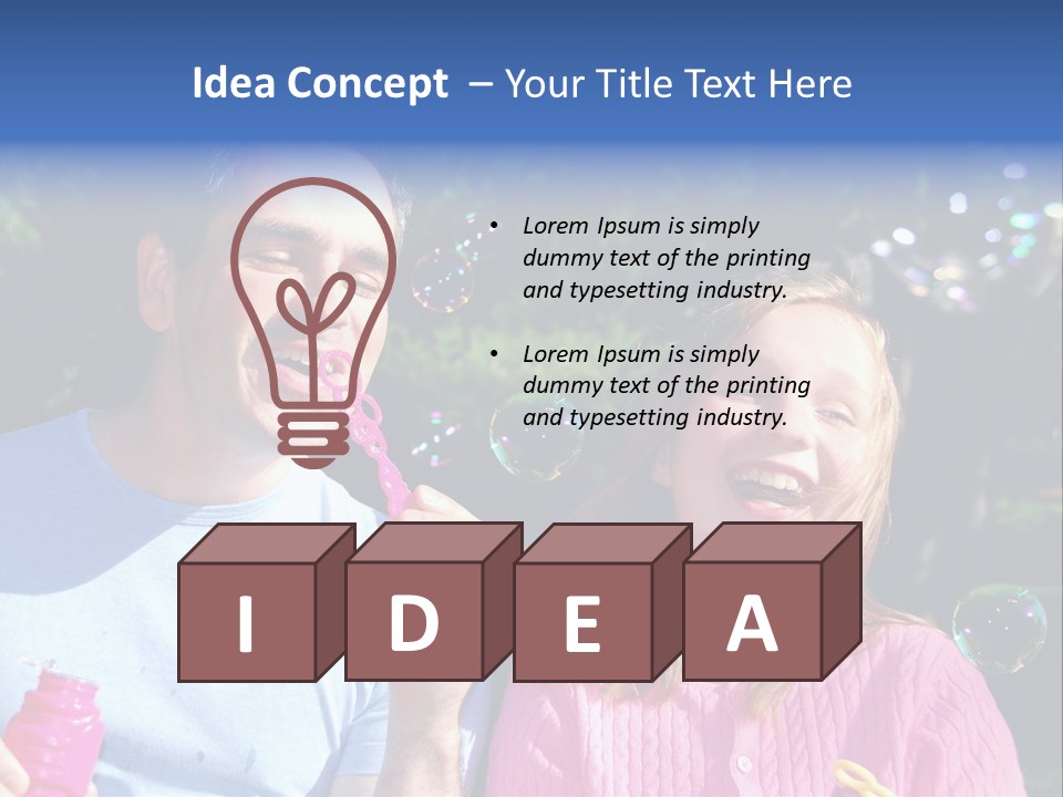 Father And Daughter Blowing Soap Bubbles Together PowerPoint Template