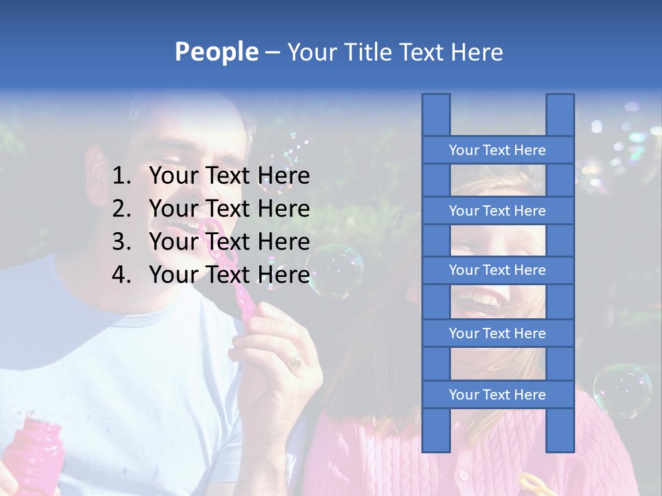 Father And Daughter Blowing Soap Bubbles Together PowerPoint Template