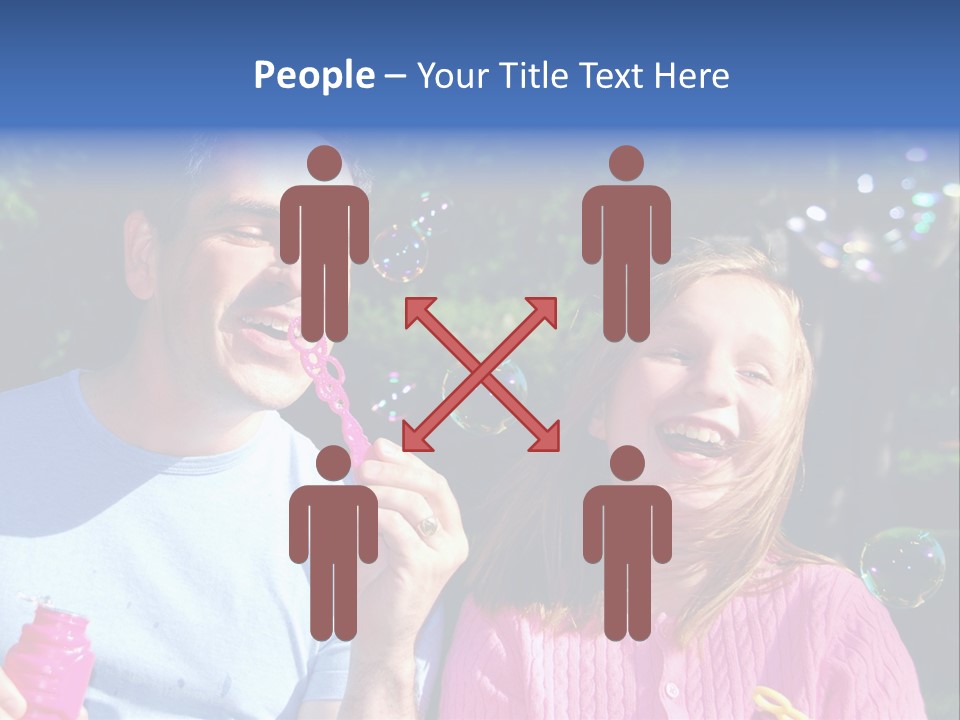 Father And Daughter Blowing Soap Bubbles Together PowerPoint Template