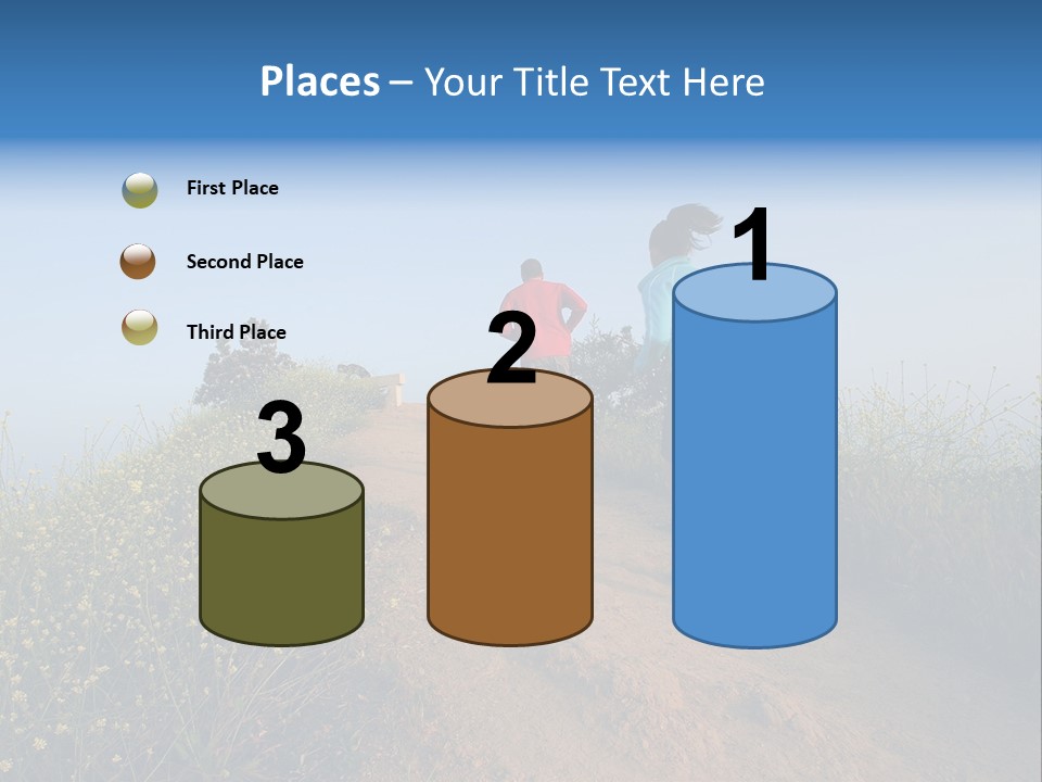 Two People Running On The Top Of A Hill PowerPoint Template