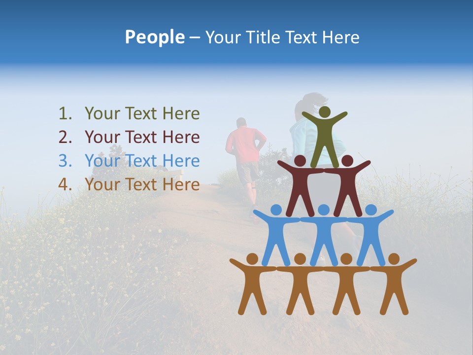 Two People Running On The Top Of A Hill PowerPoint Template