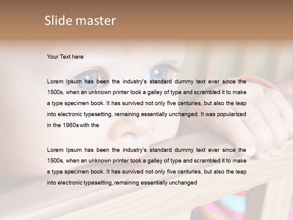 Little Baby Standing In Crib Bitting On Rail PowerPoint Template