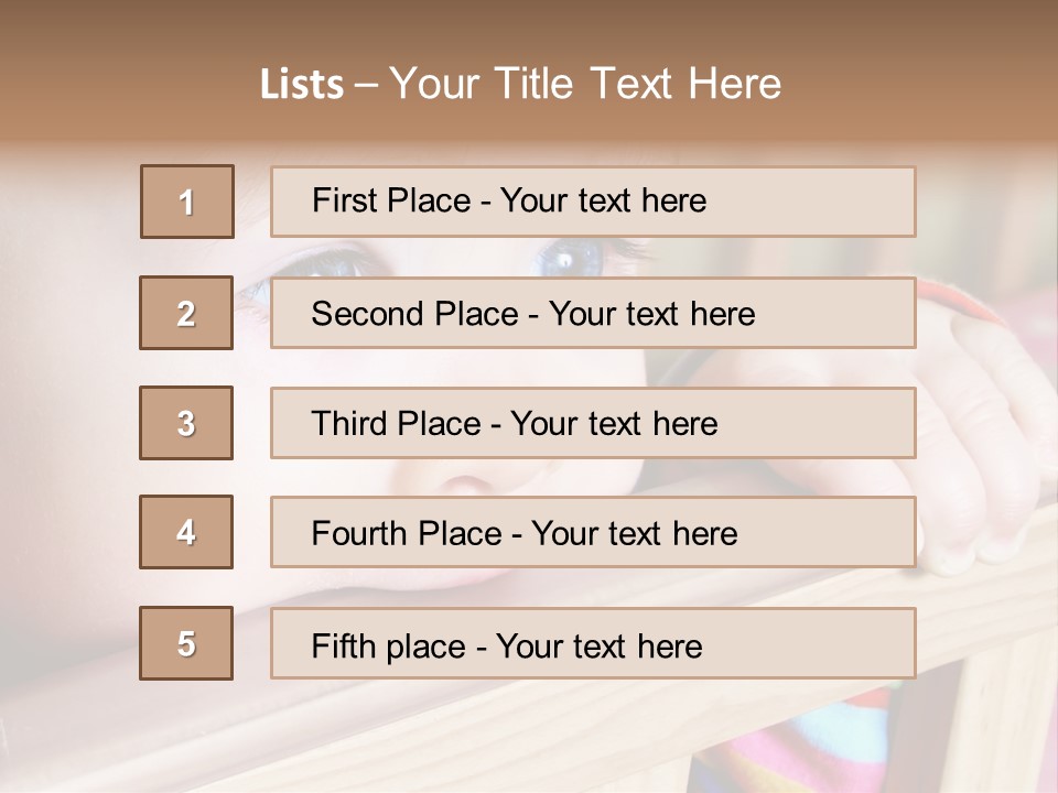 Little Baby Standing In Crib Bitting On Rail PowerPoint Template