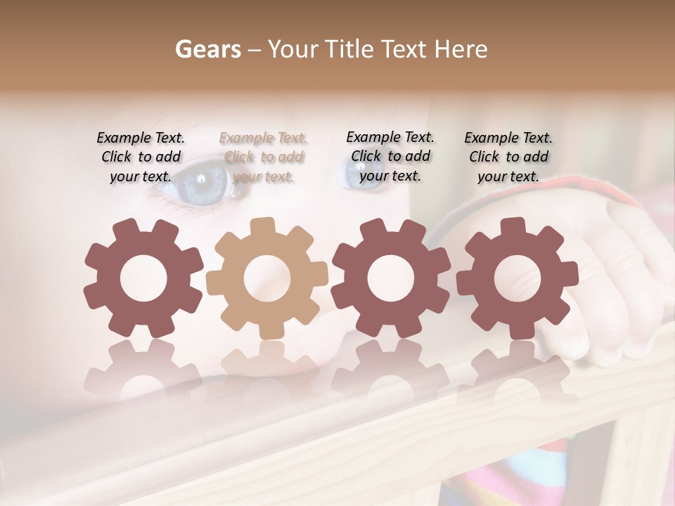 Little Baby Standing In Crib Bitting On Rail PowerPoint Template