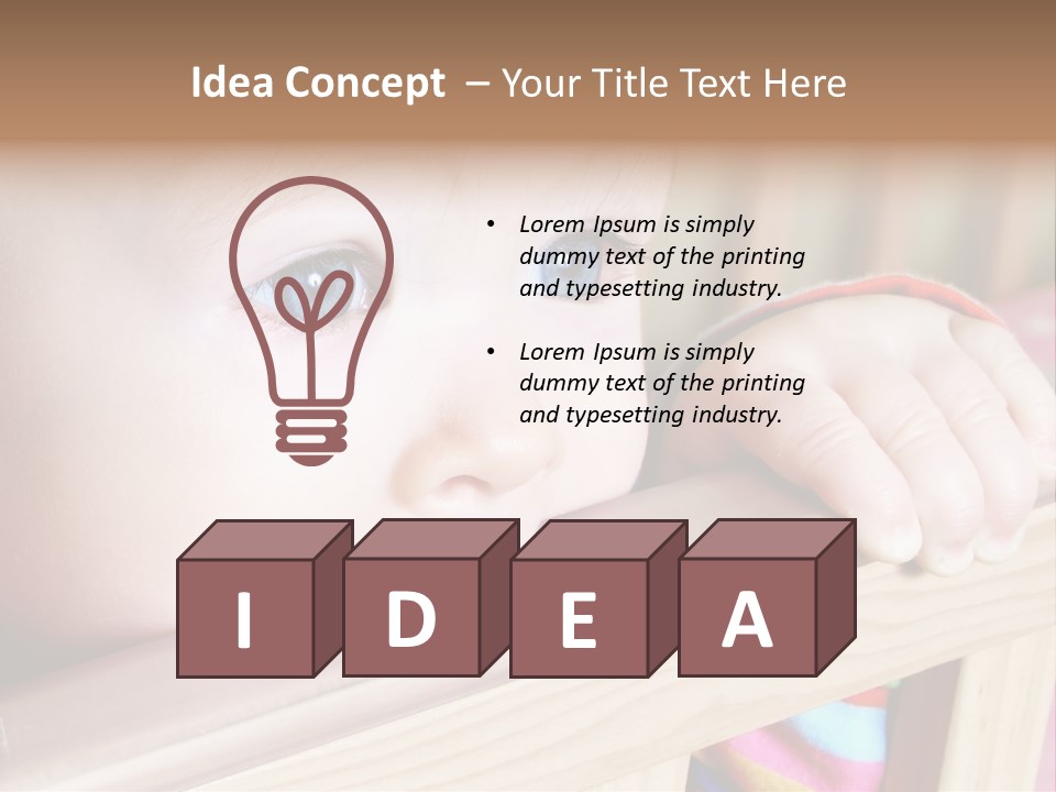 Little Baby Standing In Crib Bitting On Rail PowerPoint Template