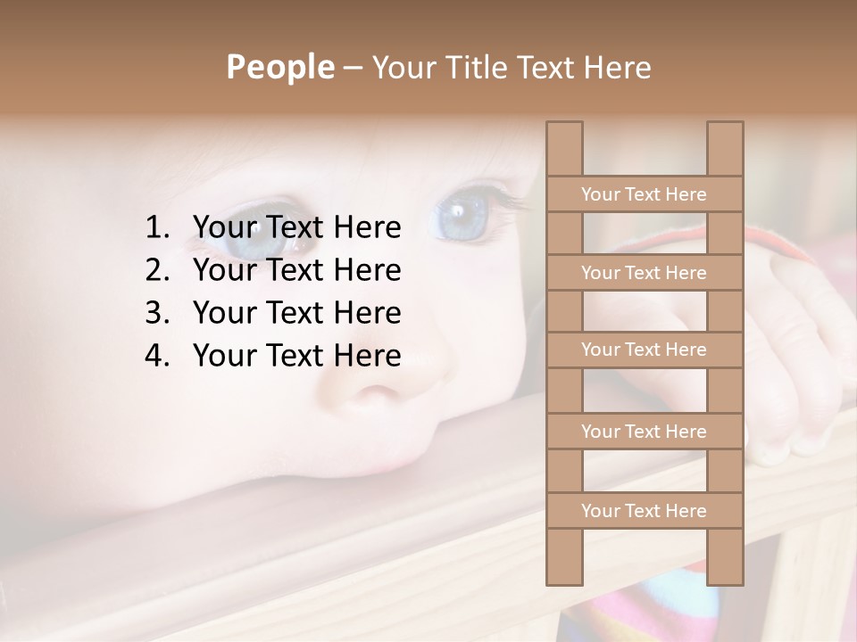 Little Baby Standing In Crib Bitting On Rail PowerPoint Template