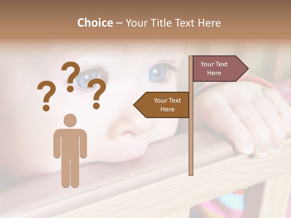 Little Baby Standing In Crib Bitting On Rail PowerPoint Template