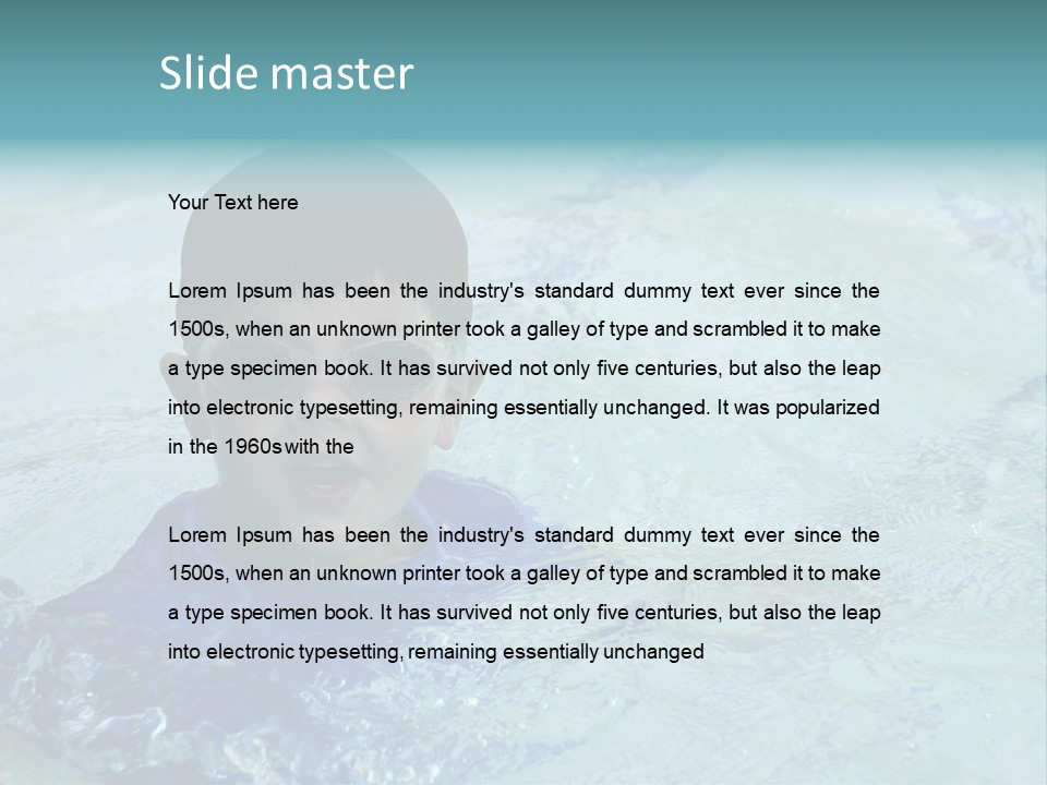 Cute Boy Swimming In Pool Wearing Blue Shirt And Goggles PowerPoint Template