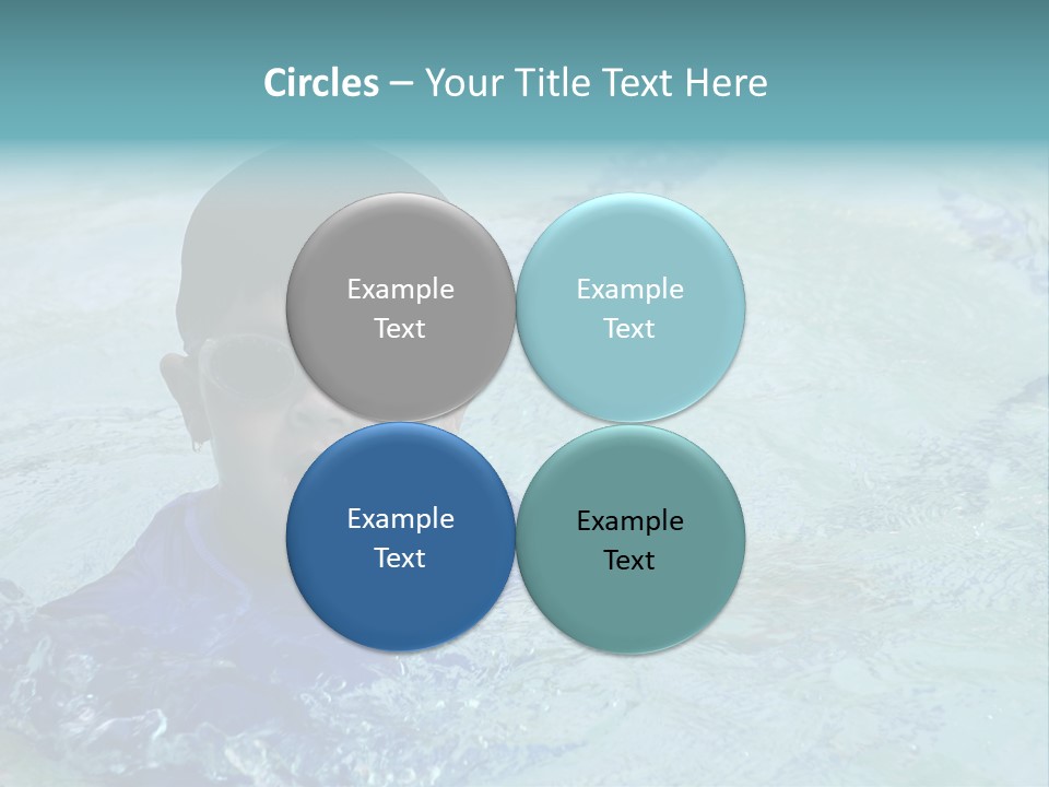 Cute Boy Swimming In Pool Wearing Blue Shirt And Goggles PowerPoint Template