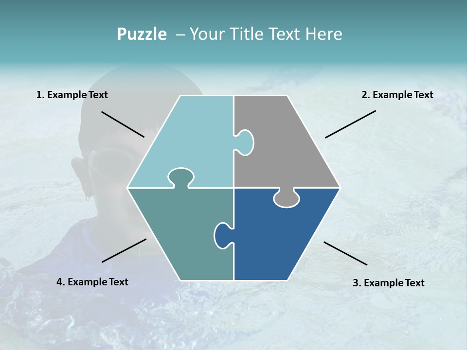 Cute Boy Swimming In Pool Wearing Blue Shirt And Goggles PowerPoint Template