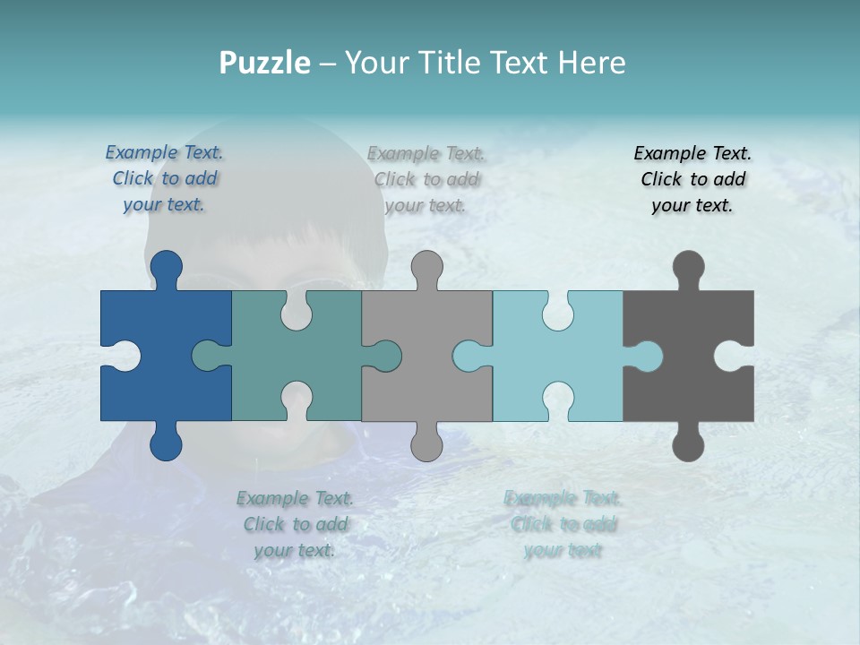 Cute Boy Swimming In Pool Wearing Blue Shirt And Goggles PowerPoint Template