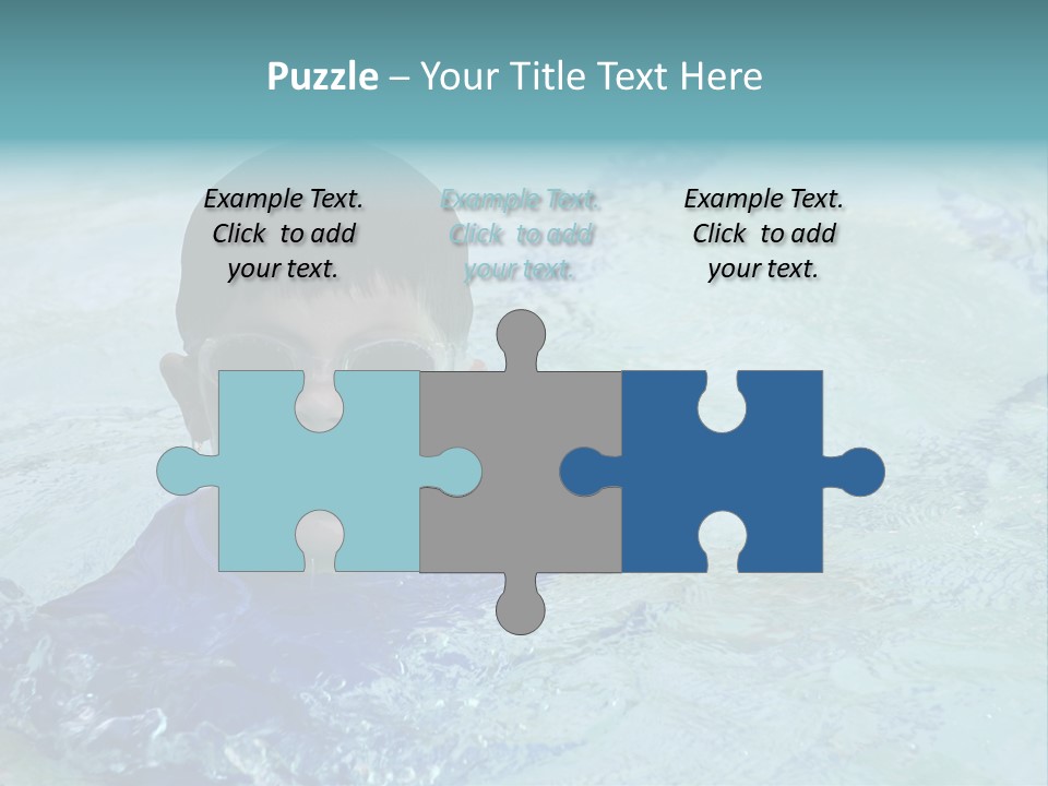 Cute Boy Swimming In Pool Wearing Blue Shirt And Goggles PowerPoint Template