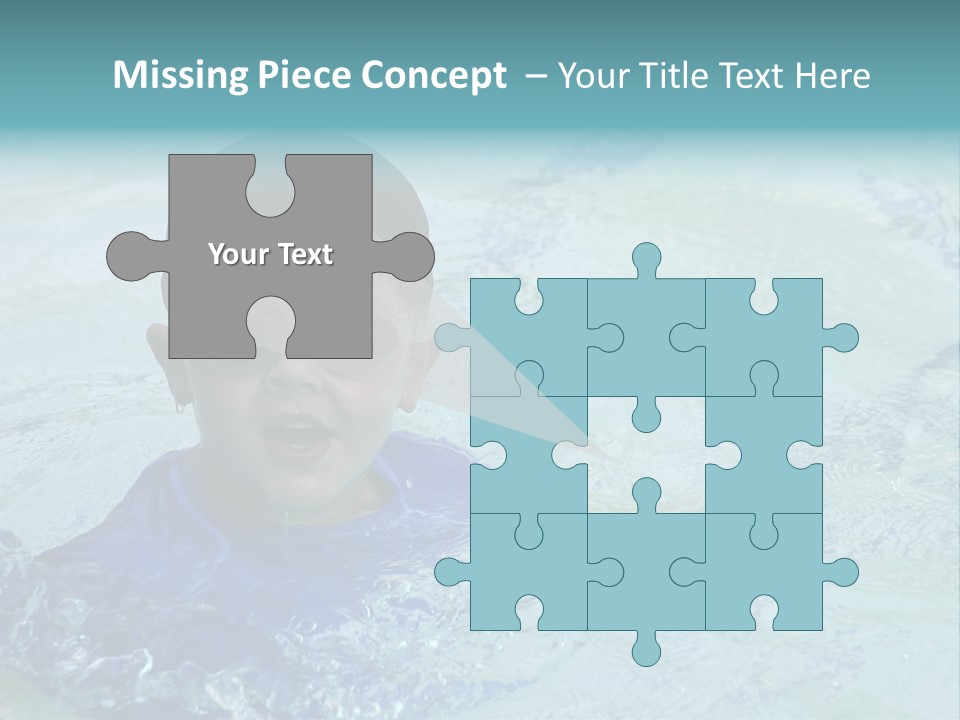 Cute Boy Swimming In Pool Wearing Blue Shirt And Goggles PowerPoint Template