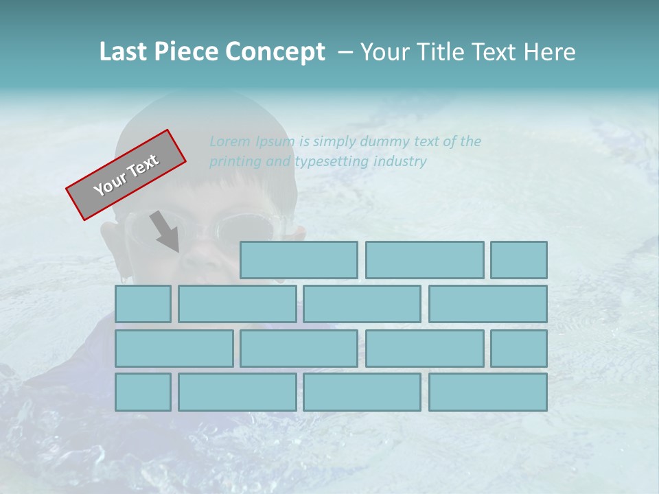 Cute Boy Swimming In Pool Wearing Blue Shirt And Goggles PowerPoint Template