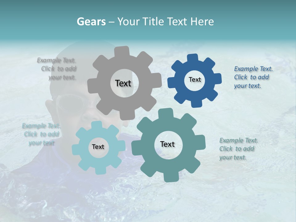 Cute Boy Swimming In Pool Wearing Blue Shirt And Goggles PowerPoint Template