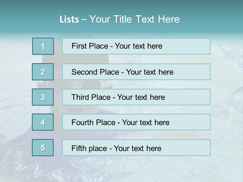 Cute Boy Swimming In Pool Wearing Blue Shirt And Goggles PowerPoint Template