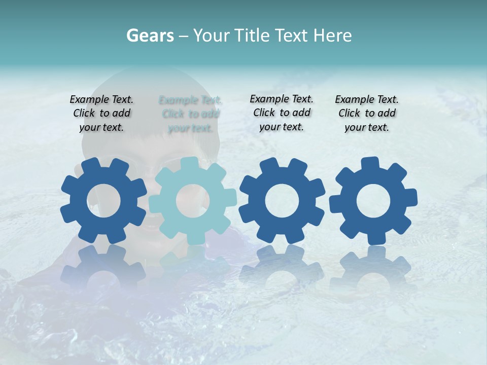 Cute Boy Swimming In Pool Wearing Blue Shirt And Goggles PowerPoint Template