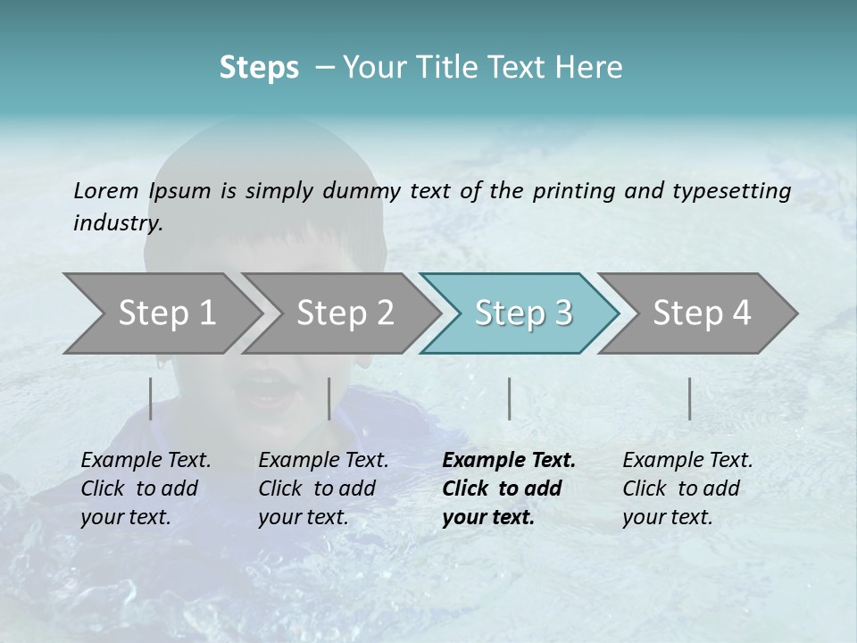 Cute Boy Swimming In Pool Wearing Blue Shirt And Goggles PowerPoint Template