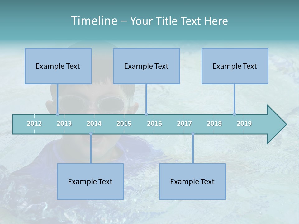 Cute Boy Swimming In Pool Wearing Blue Shirt And Goggles PowerPoint Template