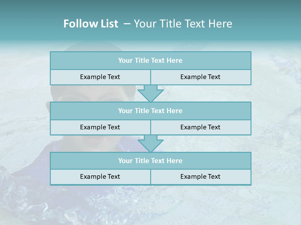 Cute Boy Swimming In Pool Wearing Blue Shirt And Goggles PowerPoint Template