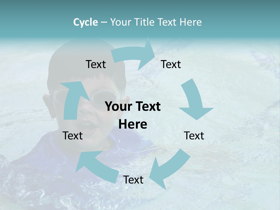 Cute Boy Swimming In Pool Wearing Blue Shirt And Goggles PowerPoint Template