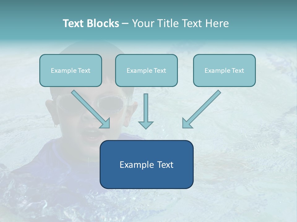 Cute Boy Swimming In Pool Wearing Blue Shirt And Goggles PowerPoint Template