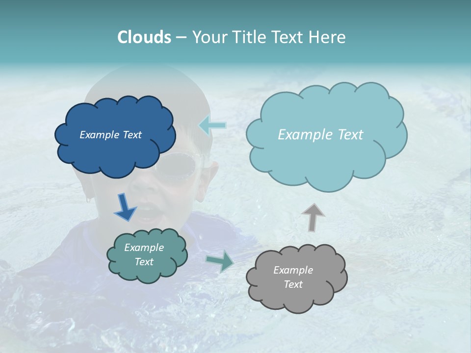 Cute Boy Swimming In Pool Wearing Blue Shirt And Goggles PowerPoint Template