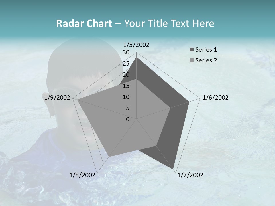 Cute Boy Swimming In Pool Wearing Blue Shirt And Goggles PowerPoint Template