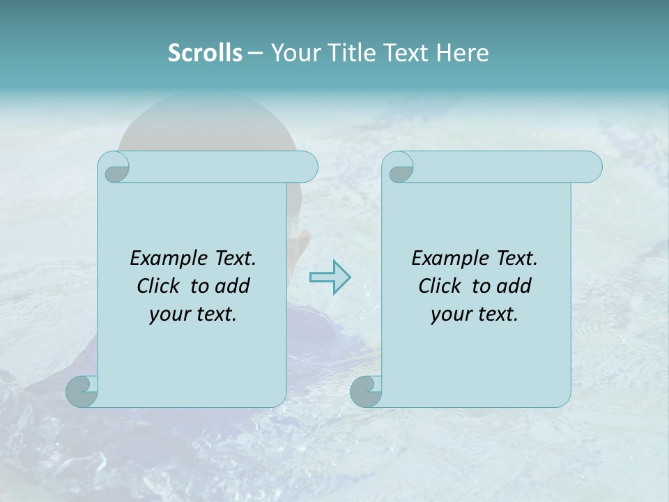 Cute Boy Swimming In Pool Wearing Blue Shirt And Goggles PowerPoint Template