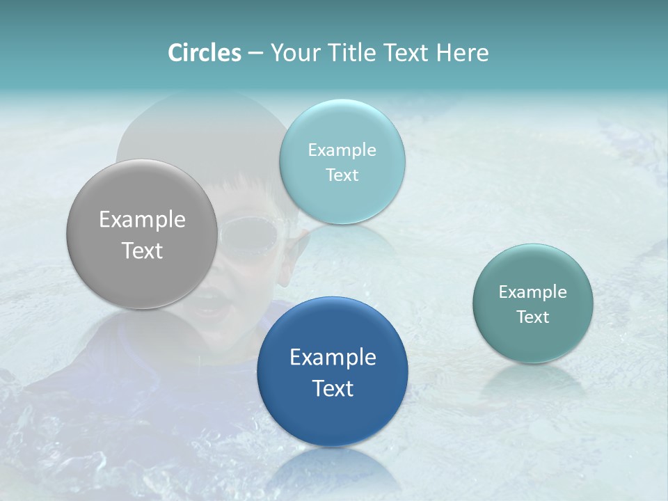 Cute Boy Swimming In Pool Wearing Blue Shirt And Goggles PowerPoint Template